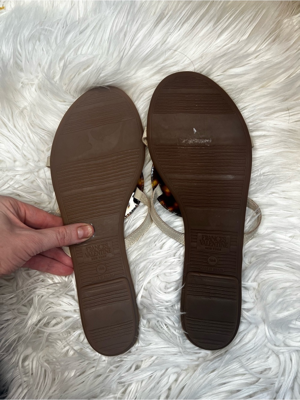 Frances Valentine Cream Strappy Sandals with Tortoiseshell Disc - Picture 10 of 10